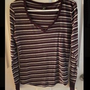 Women’s Striped Long Sleeve Burgundy Top